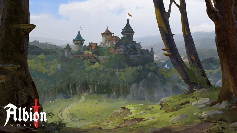 Albion Online character standing at a Royal City gate
